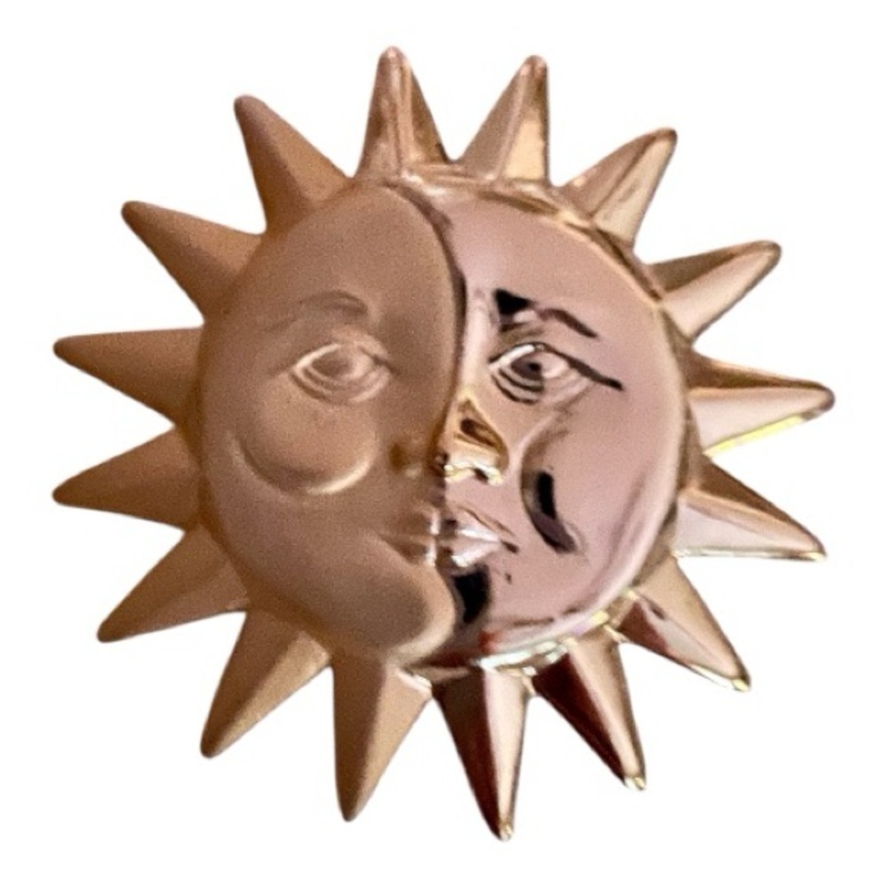 Danecraft Signed Vintage Brooch, Sun & Moon Celestial Face, Gold-Tone.